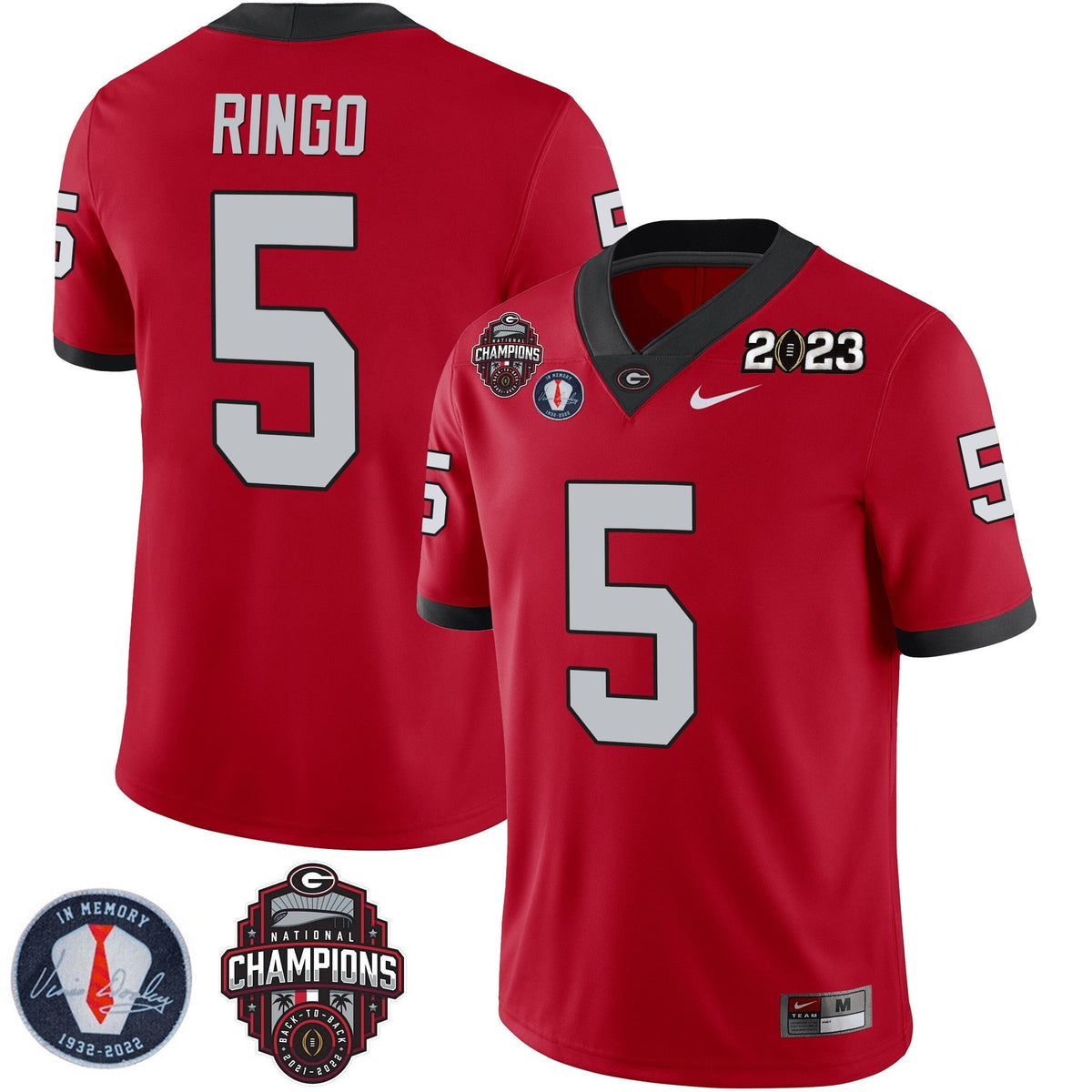 Men's Georgia Bulldogs 2023 Champions & Vince Dooley Patch Jersey - All Stitched