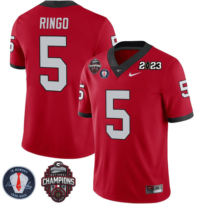 Men's Georgia Bulldogs 2023 Champions & Vince Dooley Patch Jersey - All Stitched