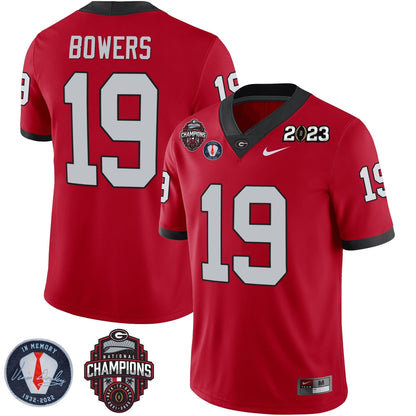 Men's Georgia Bulldogs 2023 Champions & Vince Dooley Patch Jersey - All Stitched