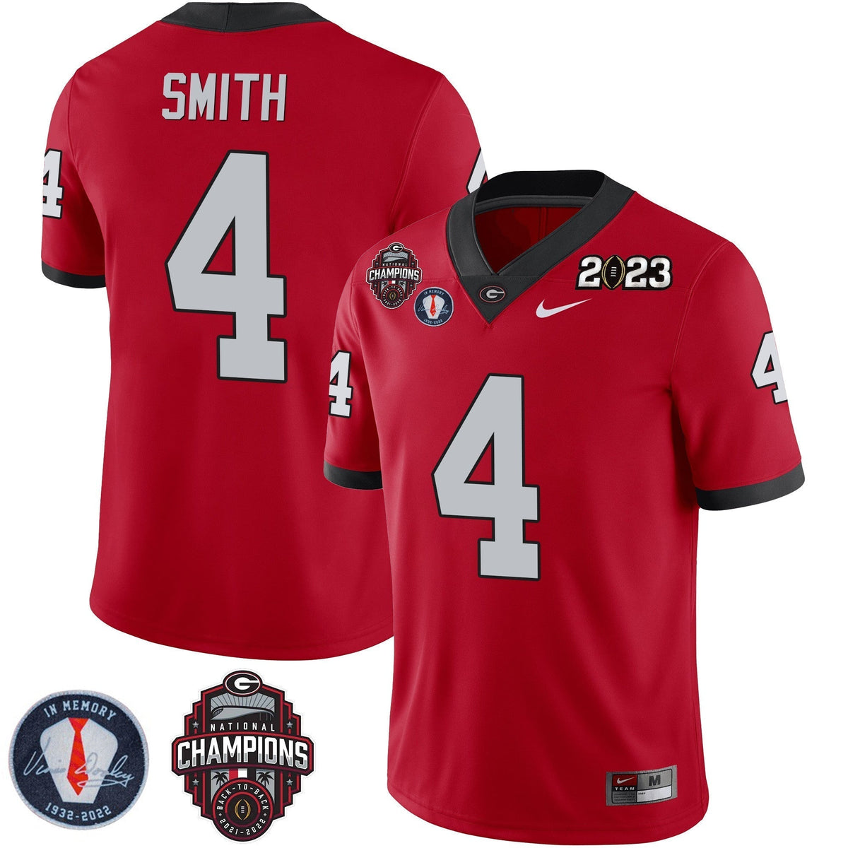 Men's Georgia Bulldogs 2023 Champions & Vince Dooley Patch Jersey - All Stitched