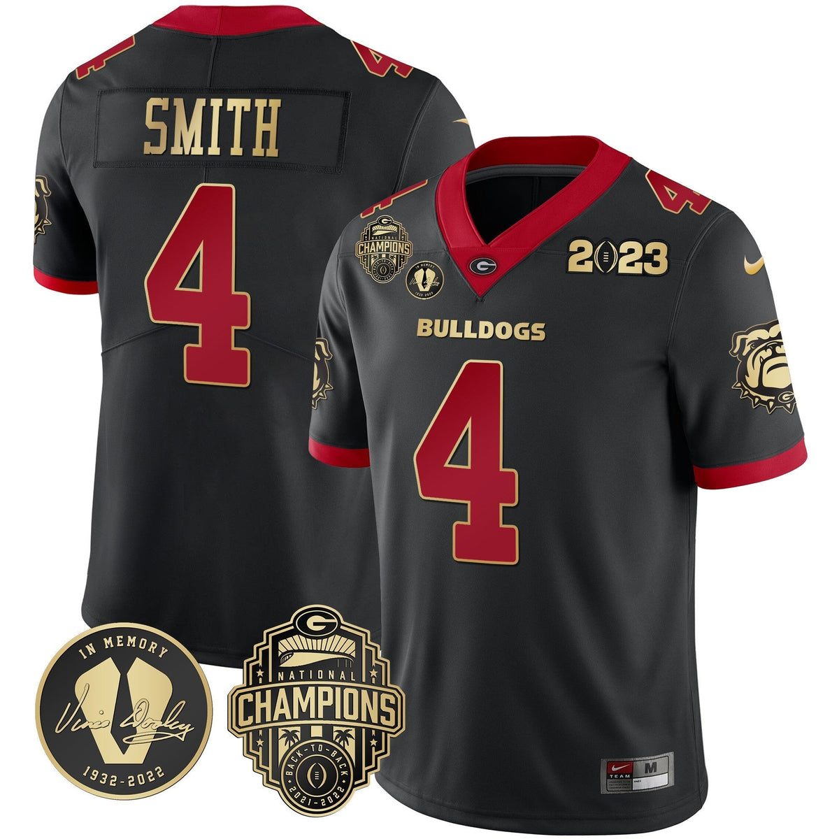 Men's Georgia Bulldogs 2023 Champions & Vince Dooley Patch Jersey - All Stitched