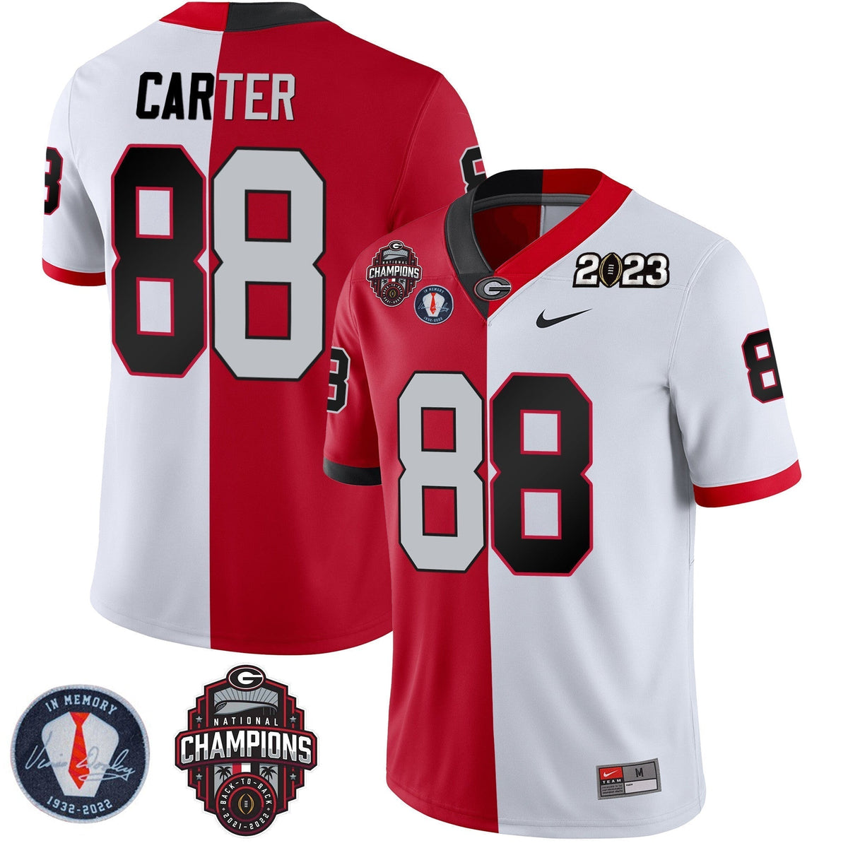 Men's Georgia Bulldogs 2023 Champions & Vince Dooley Patch Jersey - All Stitched