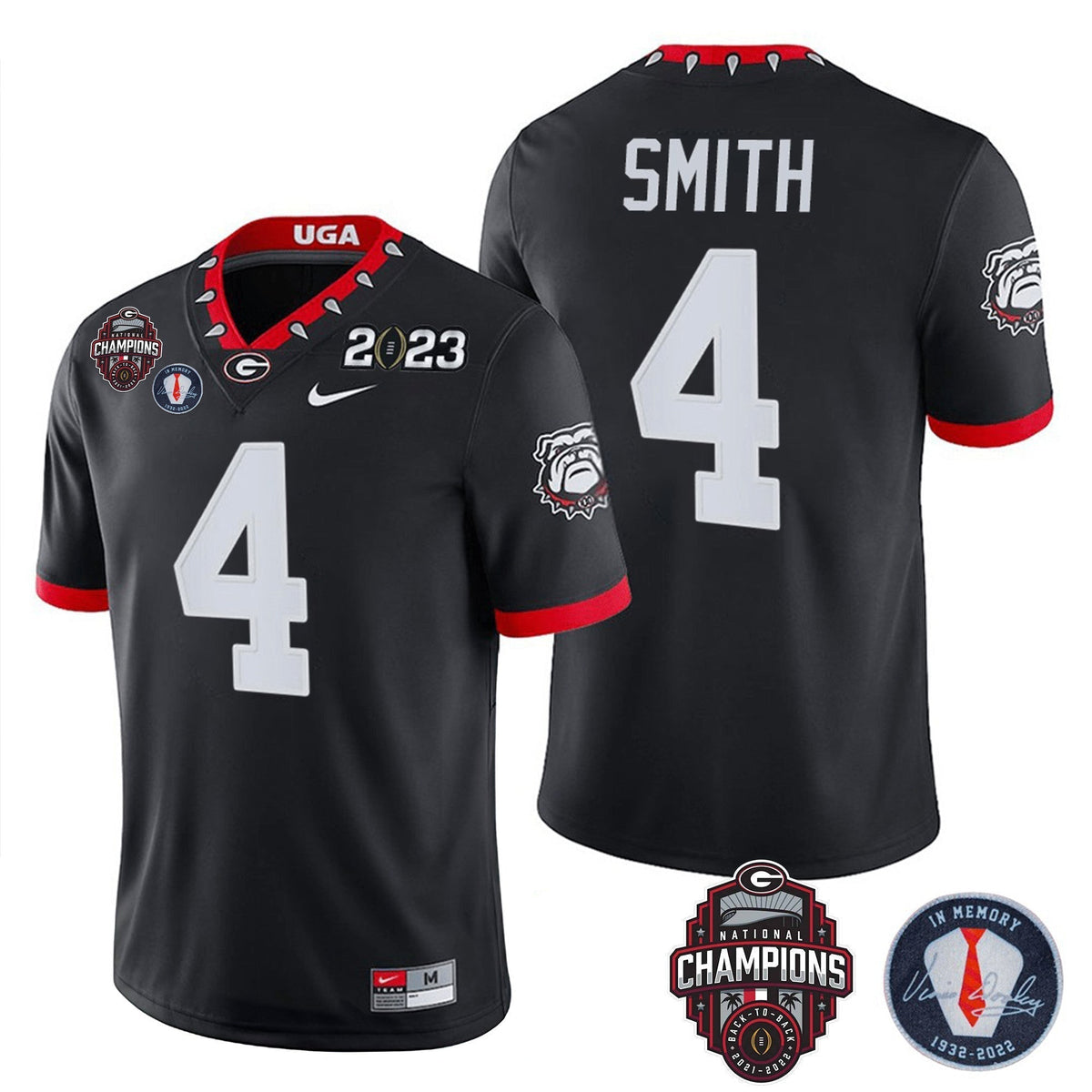 Men's Georgia Bulldogs 2023 Champions & Vince Dooley Patch Jersey - All Stitched