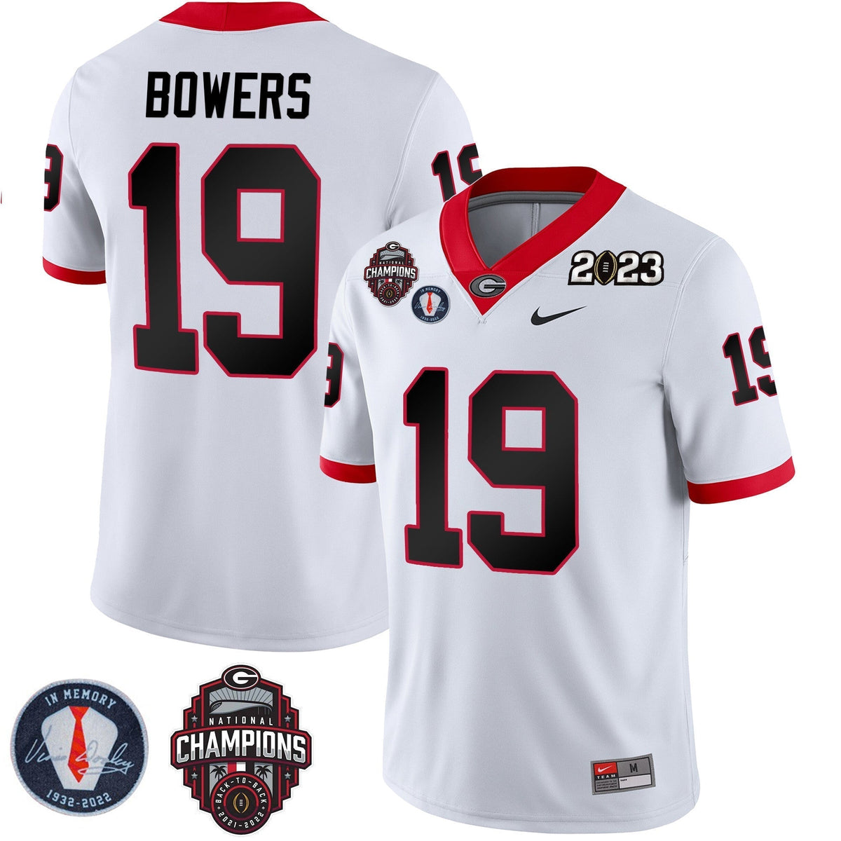 Men's Georgia Bulldogs 2023 Champions & Vince Dooley Patch Jersey - All Stitched