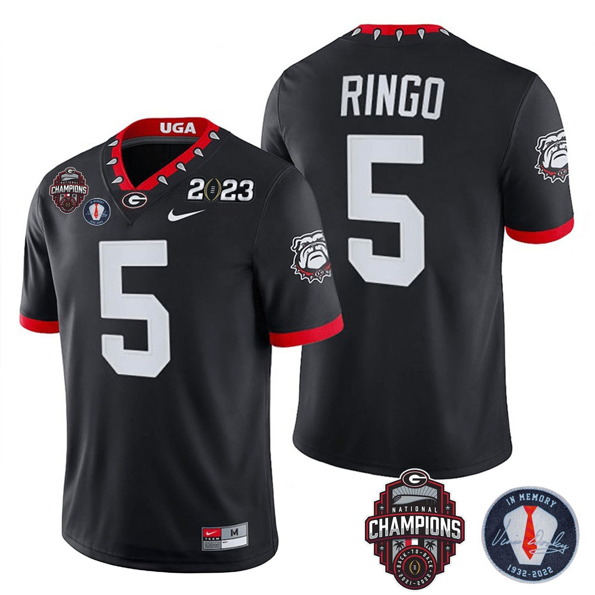 Men's Georgia Bulldogs 2023 Champions & Vince Dooley Patch Jersey - All Stitched