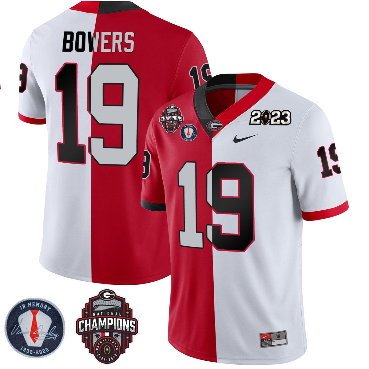 Men's Georgia Bulldogs 2023 Champions & Vince Dooley Patch Jersey - All Stitched