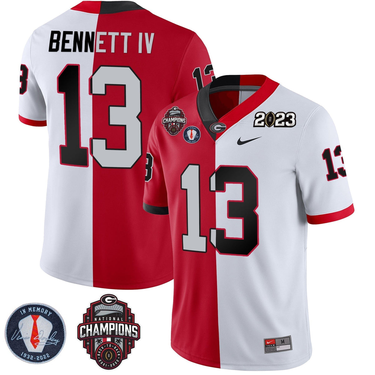 Men's Georgia Bulldogs 2023 Champions & Vince Dooley Patch Jersey - All Stitched