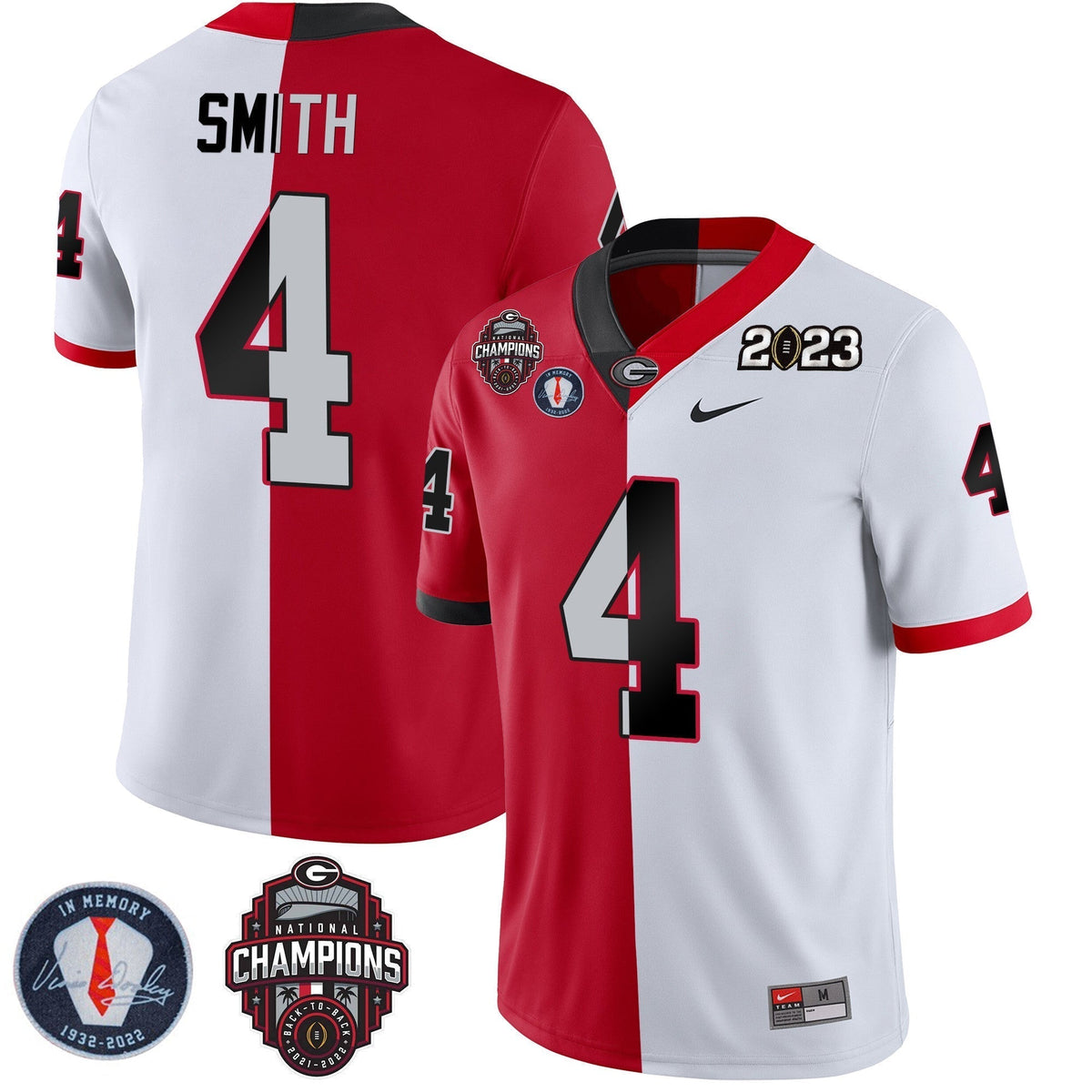 Men's Georgia Bulldogs 2023 Champions & Vince Dooley Patch Jersey - All Stitched