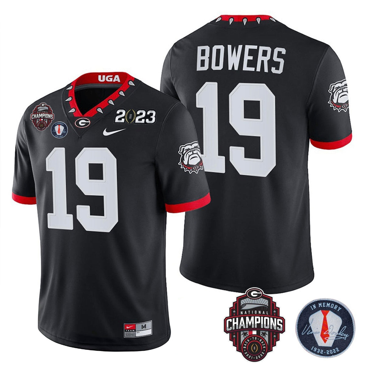 Men's Georgia Bulldogs 2023 Champions & Vince Dooley Patch Jersey - All Stitched