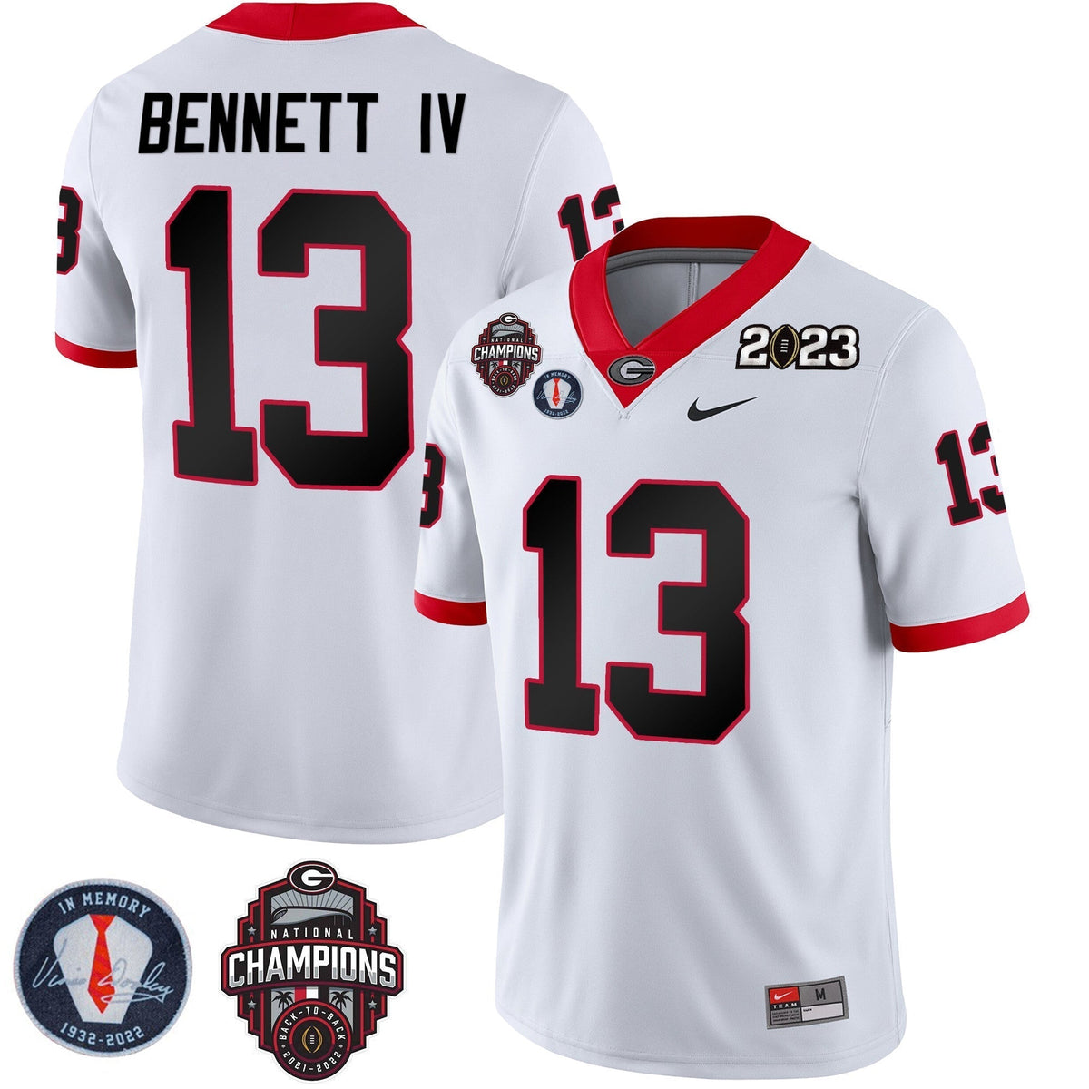 Men's Georgia Bulldogs 2023 Champions & Vince Dooley Patch Jersey - All Stitched