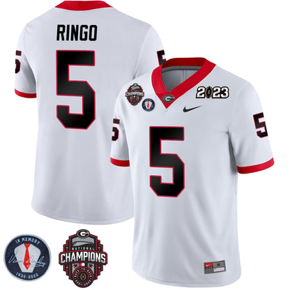 Men's Georgia Bulldogs 2023 Champions & Vince Dooley Patch Jersey - All Stitched