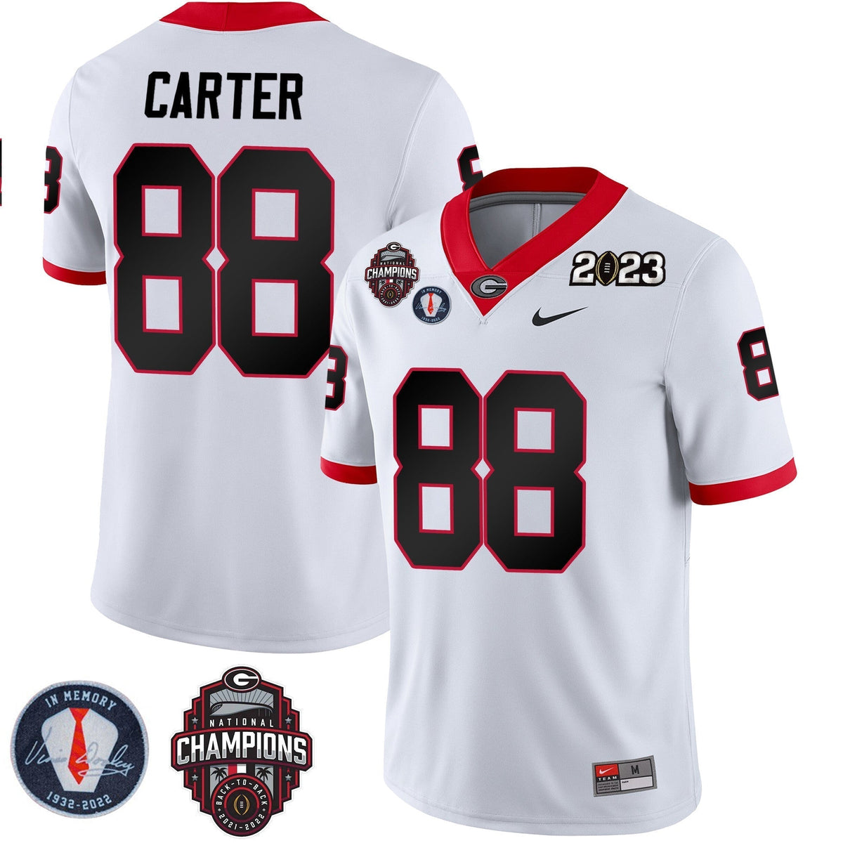 Men's Georgia Bulldogs 2023 Champions & Vince Dooley Patch Jersey - All Stitched