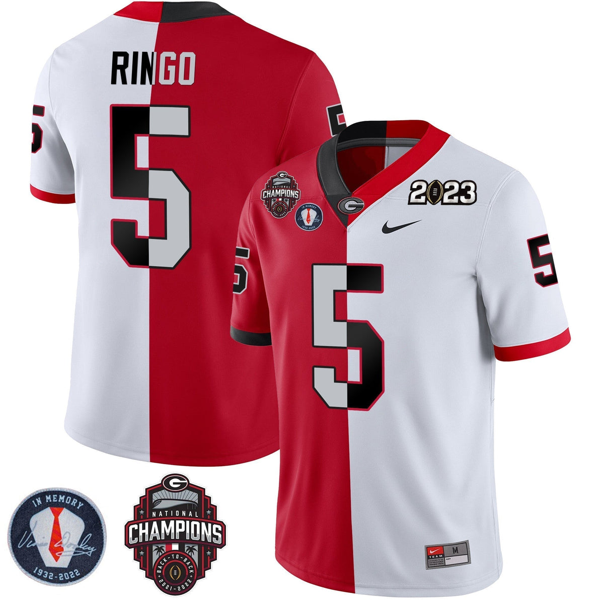 Men's Georgia Bulldogs 2023 Champions & Vince Dooley Patch Jersey - All Stitched