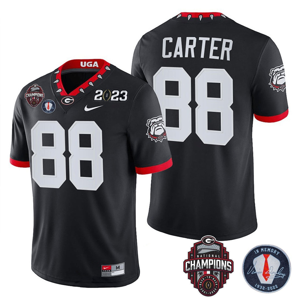 Men's Georgia Bulldogs 2023 Champions & Vince Dooley Patch Jersey - All Stitched