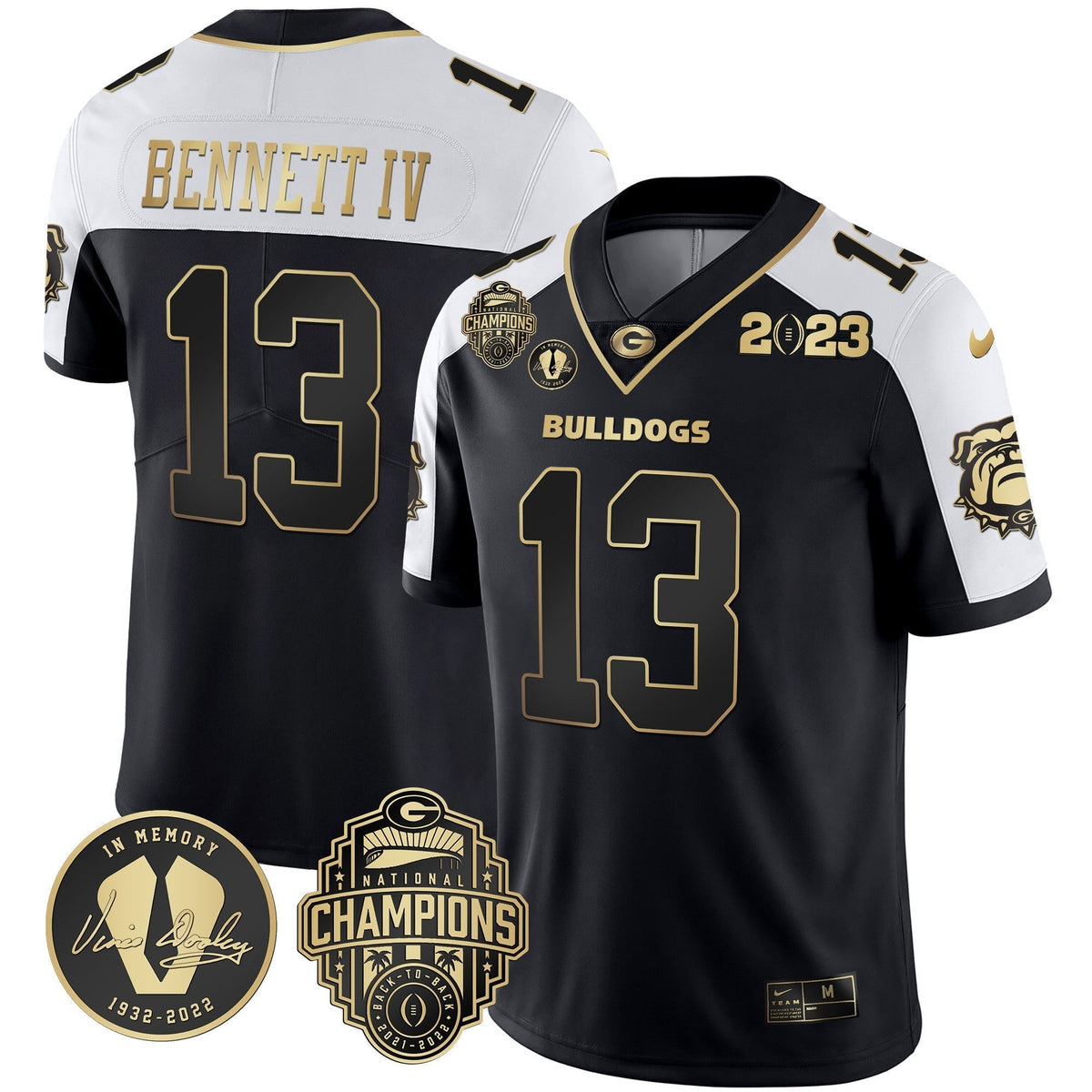 Men's Georgia Bulldogs 2023 Champions & Vince Dooley Patch Jersey - All Stitched