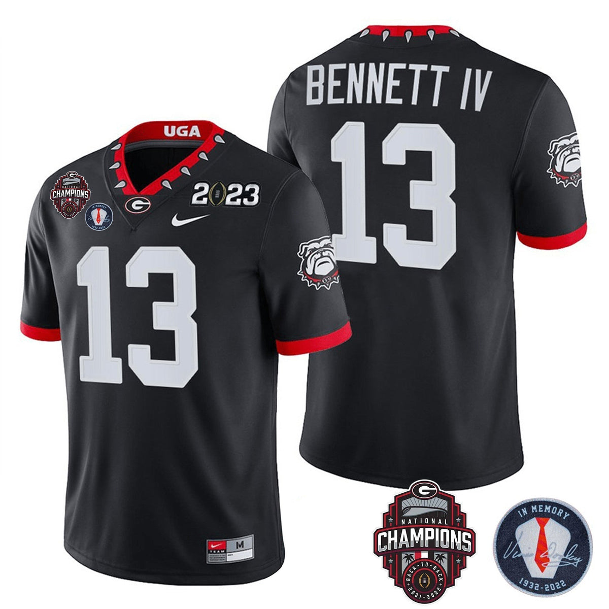 Men's Georgia Bulldogs 2023 Champions & Vince Dooley Patch Jersey - All Stitched