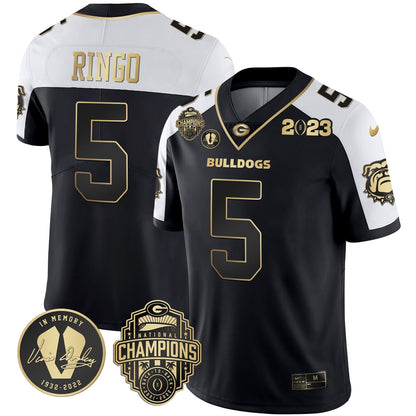 Men's Georgia Bulldogs 2023 Champions & Vince Dooley Patch Jersey - All Stitched