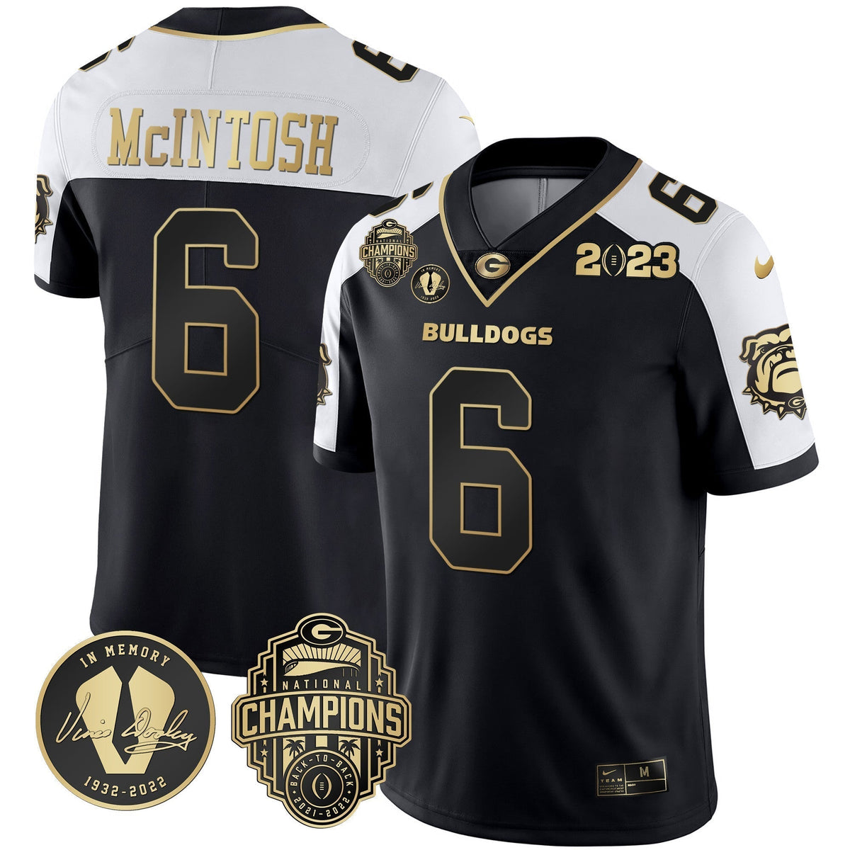Men's Georgia Bulldogs 2023 Champions & Vince Dooley Patch Jersey - All Stitched