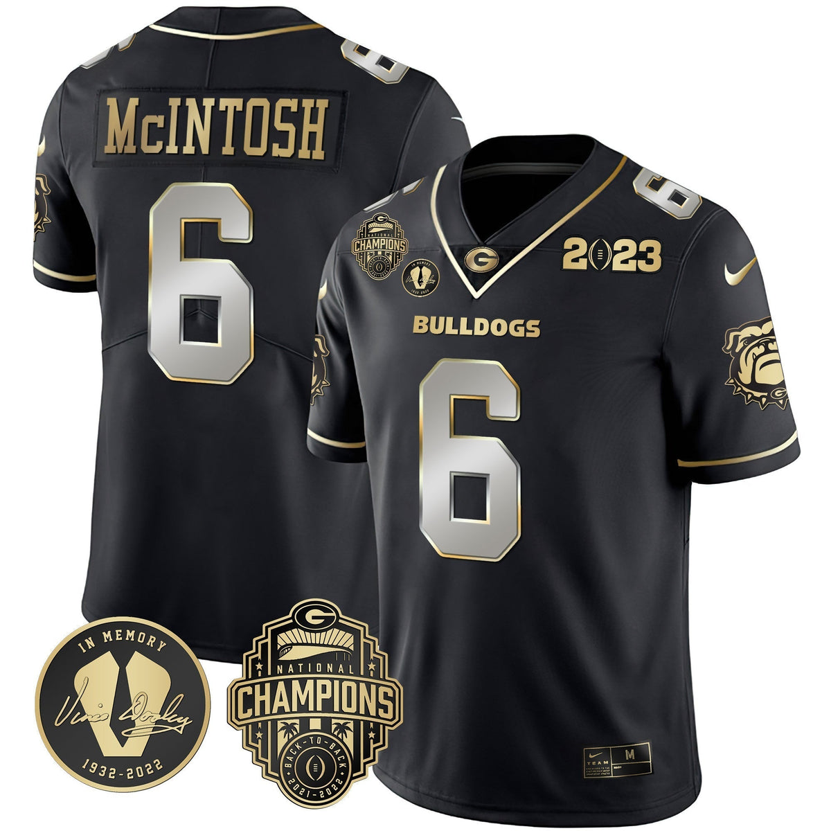 Men's Georgia Bulldogs 2023 Champions & Vince Dooley Patch Jersey - All Stitched