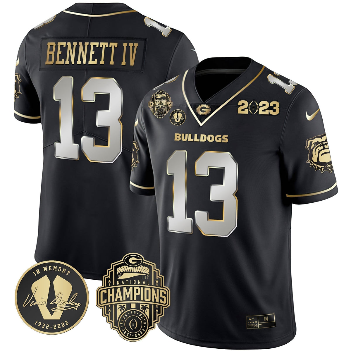 Men's Georgia Bulldogs 2023 Champions & Vince Dooley Patch Jersey - All Stitched