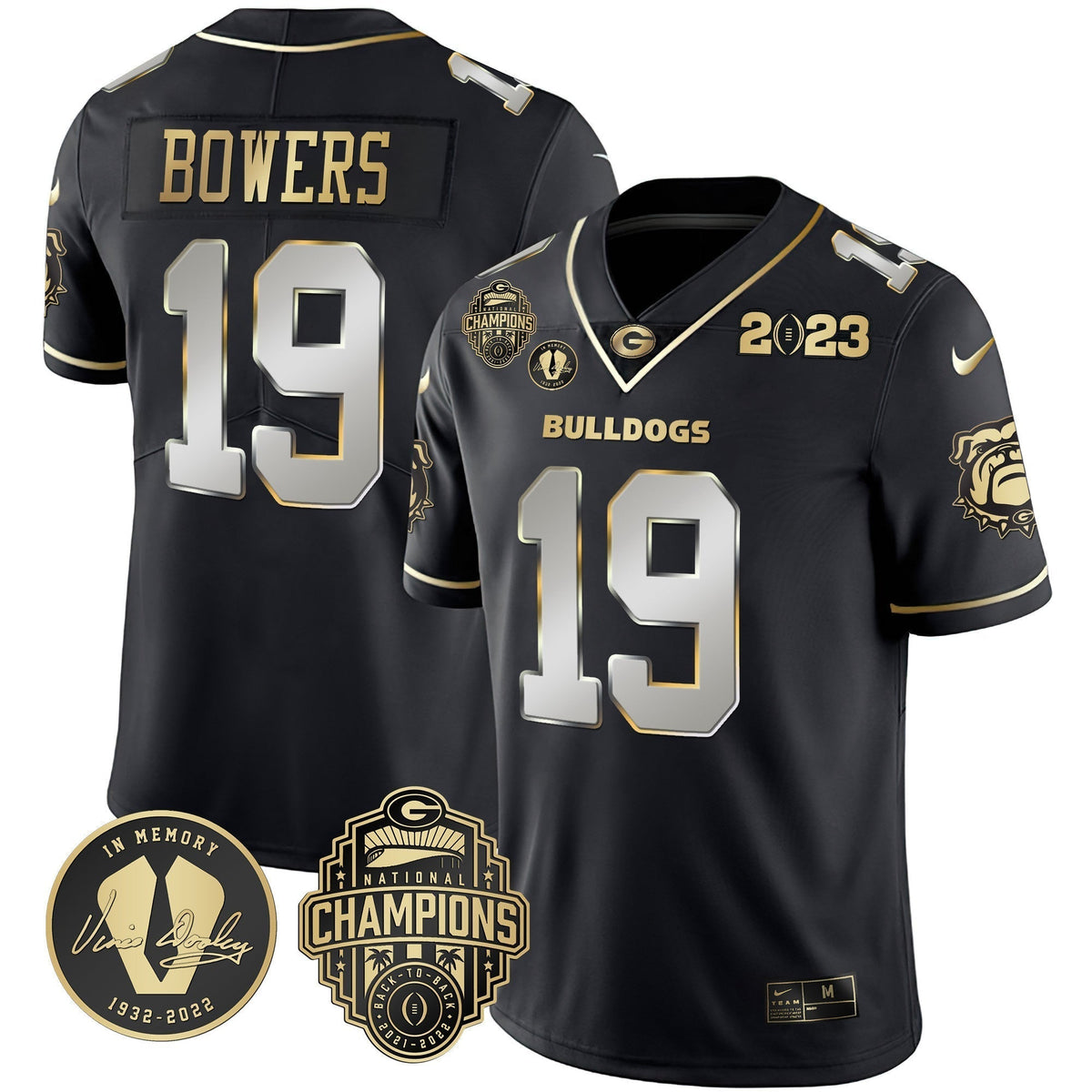 Men's Georgia Bulldogs 2023 Champions & Vince Dooley Patch Jersey - All Stitched