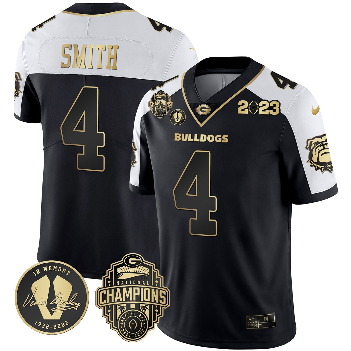 Men's Georgia Bulldogs 2023 Champions & Vince Dooley Patch Jersey - All Stitched