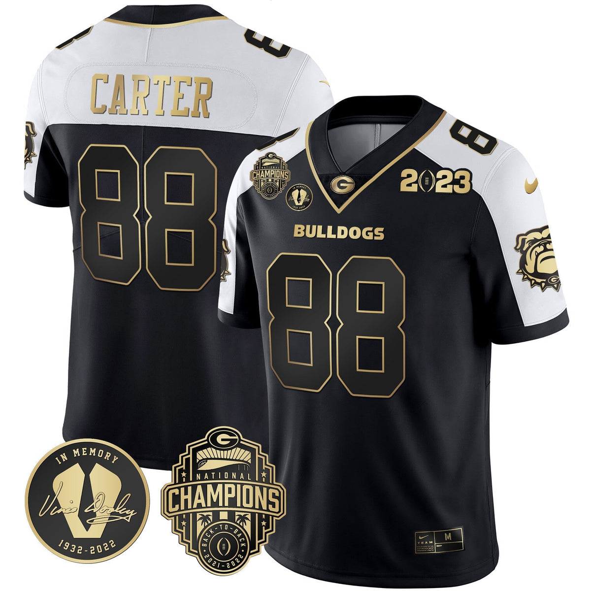 Men's Georgia Bulldogs 2023 Champions & Vince Dooley Patch Jersey - All Stitched