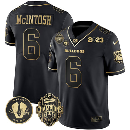Men's Georgia Bulldogs 2023 Champions & Vince Dooley Patch Gold Jersey - All Stitched