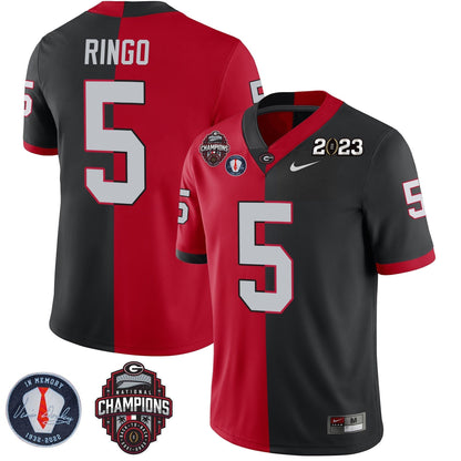 Men's Georgia Bulldogs 2023 Champions & Vince Dooley Patch Gold Jersey - All Stitched