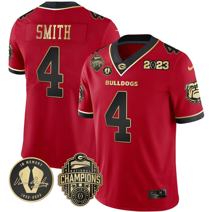 Men's Georgia Bulldogs 2023 Champions & Vince Dooley Patch Gold Jersey - All Stitched