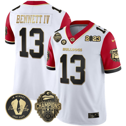 Men's Georgia Bulldogs 2023 Champions & Vince Dooley Patch Gold Jersey - All Stitched