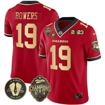 Men's Georgia Bulldogs 2023 Champions & Vince Dooley Patch Gold Jersey - All Stitched