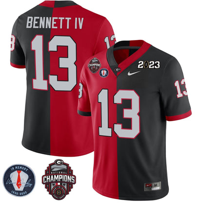 Men's Georgia Bulldogs 2023 Champions & Vince Dooley Patch Gold Jersey - All Stitched