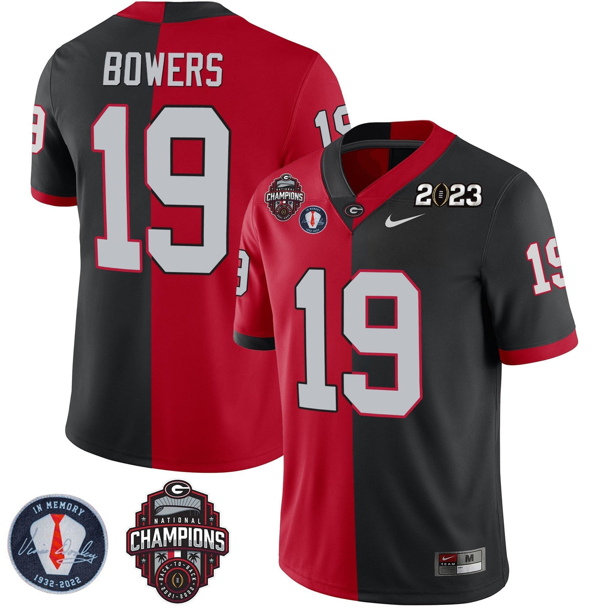 Men's Georgia Bulldogs 2023 Champions & Vince Dooley Patch Gold Jersey - All Stitched