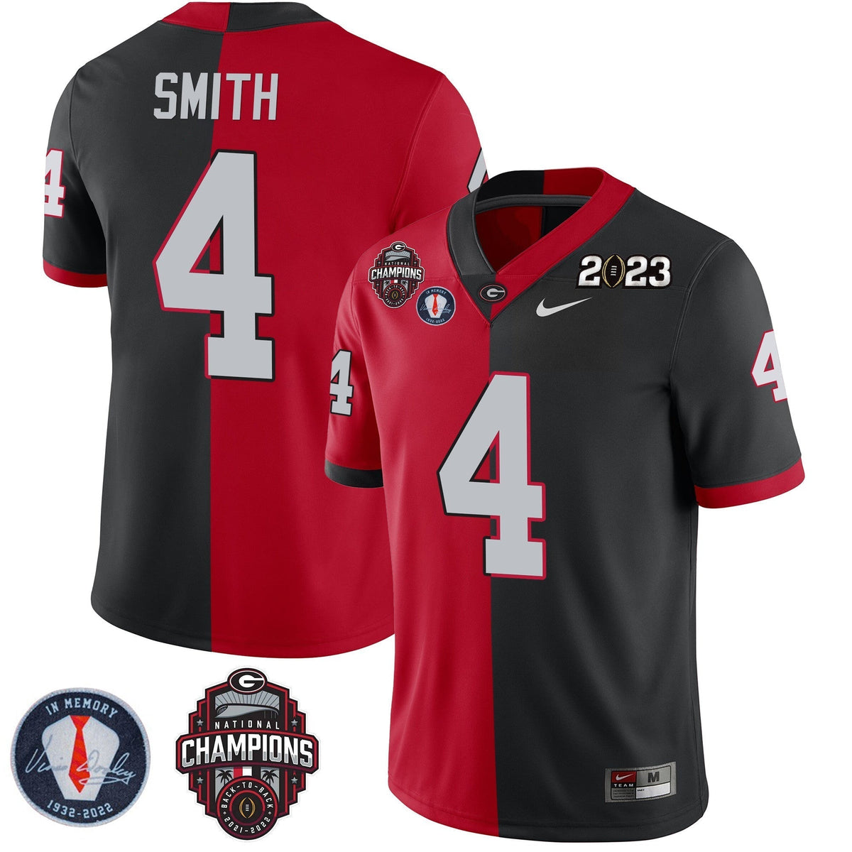 Men's Georgia Bulldogs 2023 Champions & Vince Dooley Patch Gold Jersey - All Stitched