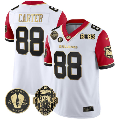 Men's Georgia Bulldogs 2023 Champions & Vince Dooley Patch Gold Jersey - All Stitched