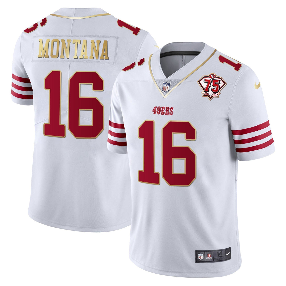 Men's 49ers 75th Anniversary Patch Vapor Gold Trim Jersey - All Stitched