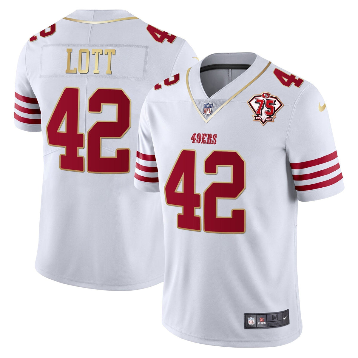 Men's 49ers 75th Anniversary Patch Vapor Gold Trim Jersey - All Stitched