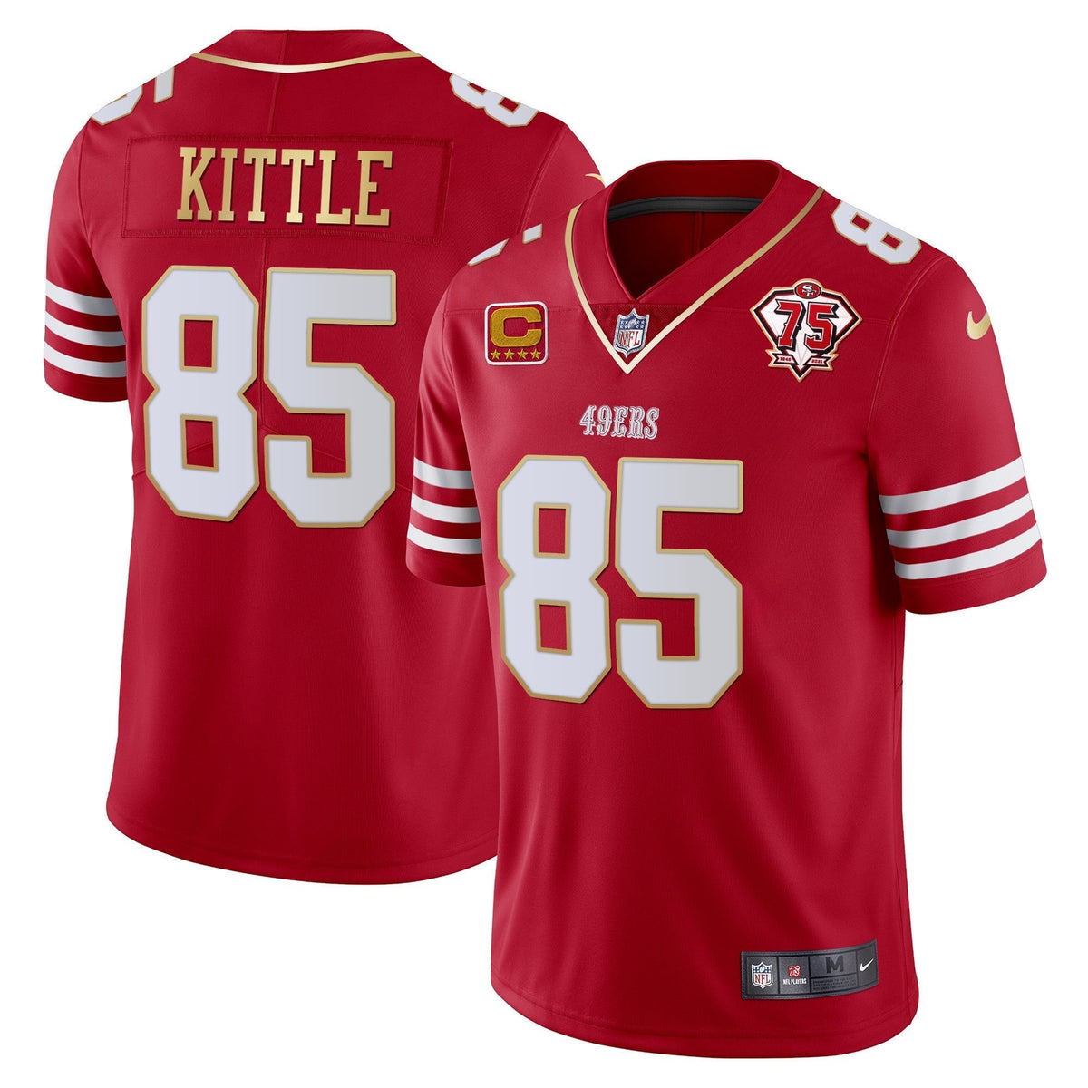 Men's 49ers 75th Anniversary Patch Vapor Gold Trim Jersey - All Stitched