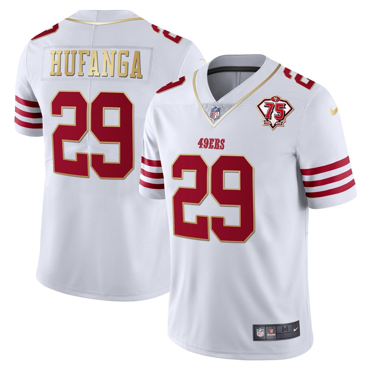 Men's 49ers 75th Anniversary Patch Vapor Gold Trim Jersey - All Stitched
