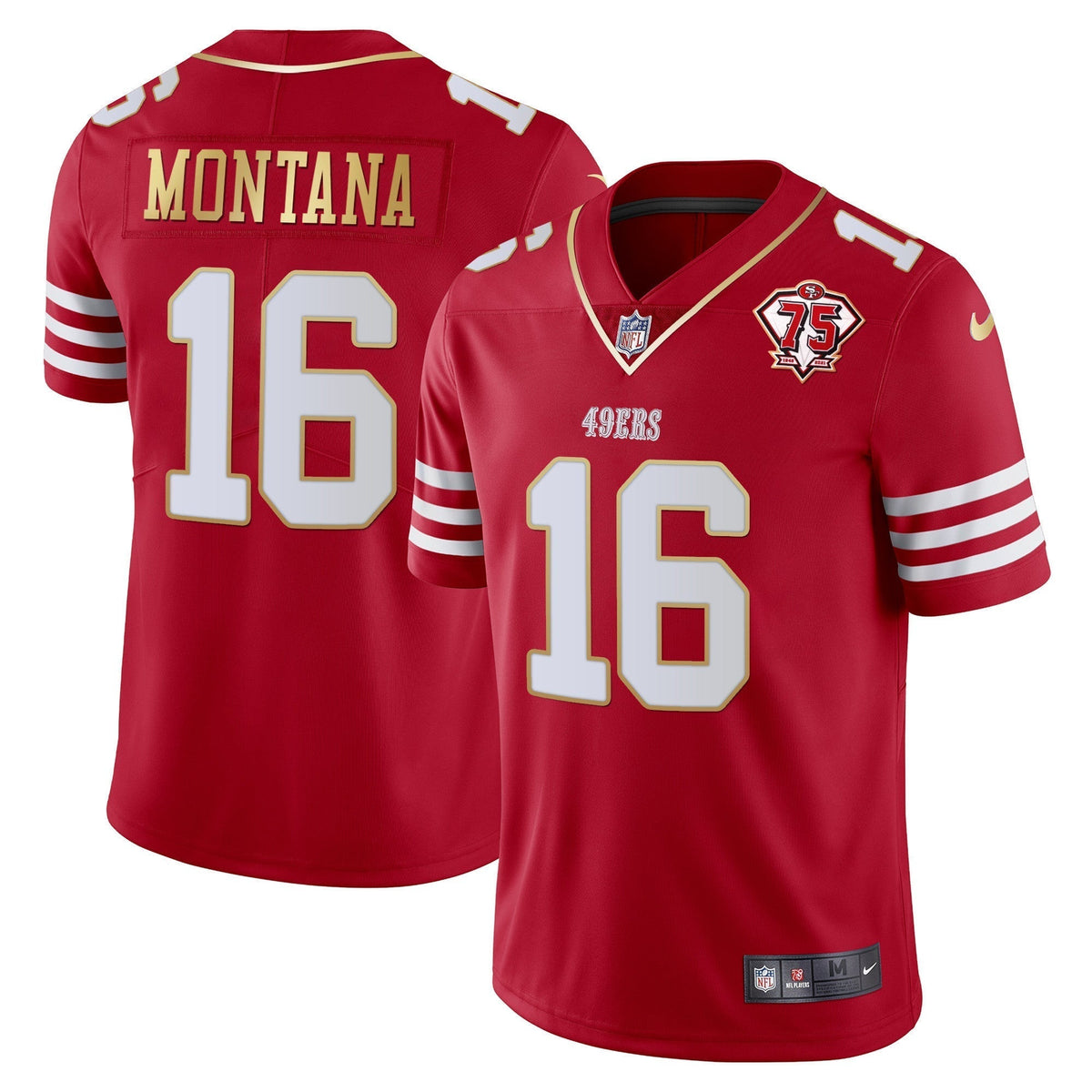 Men's 49ers 75th Anniversary Patch Vapor Gold Trim Jersey - All Stitched