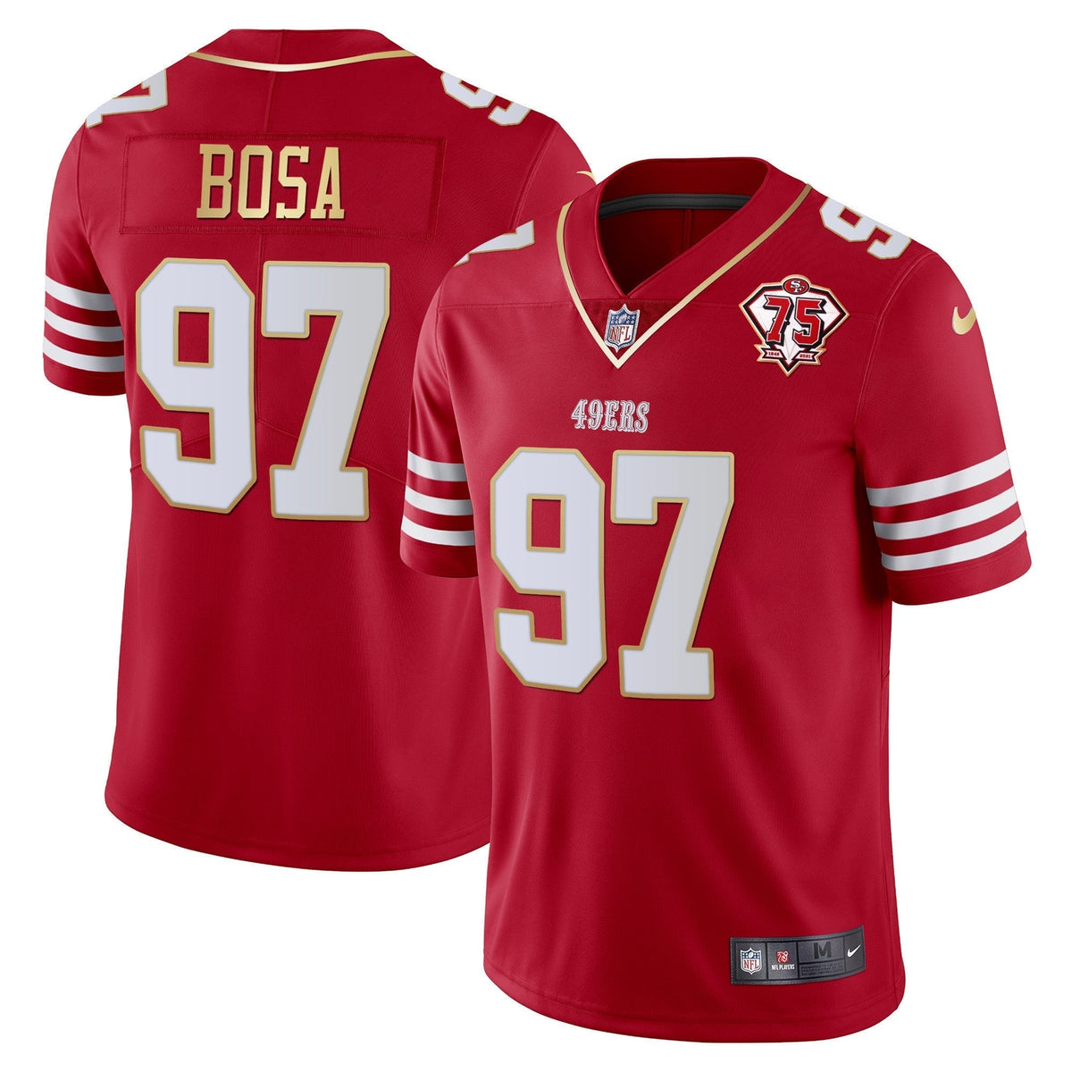 Men's 49ers 75th Anniversary Patch Vapor Gold Trim Jersey - All Stitched