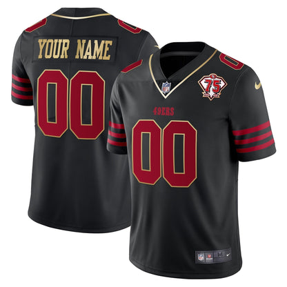 49ers 75th Anniversary Patch Vapor Gold Trim Custom Jersey - All Stitched