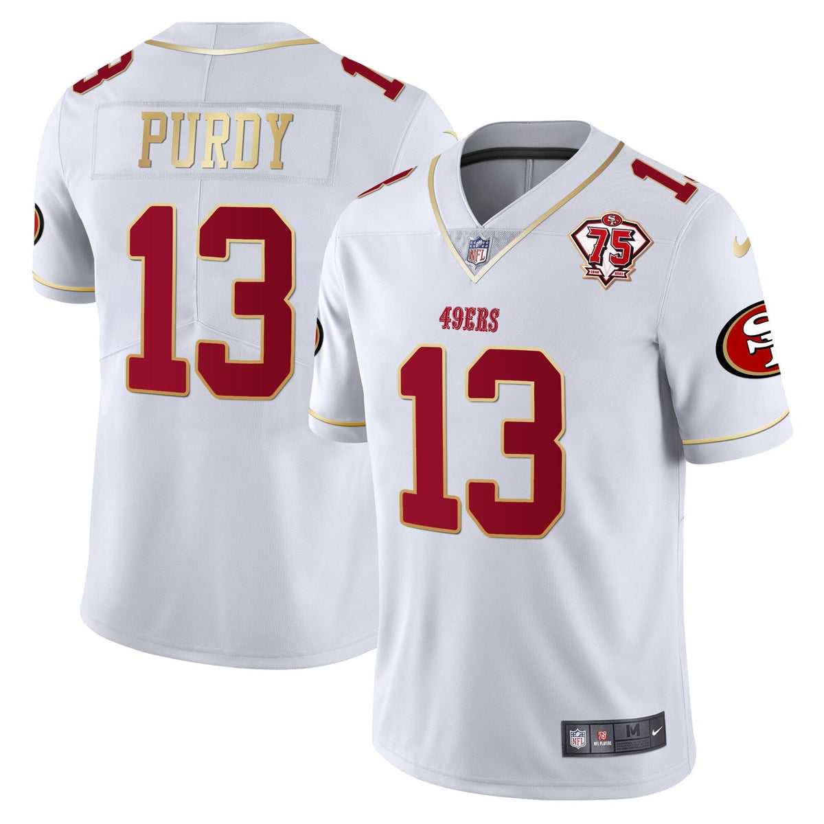 Men's 49ers 75th Anniversary Patch Vapor Gold Trim Jersey V2 - All Stitched