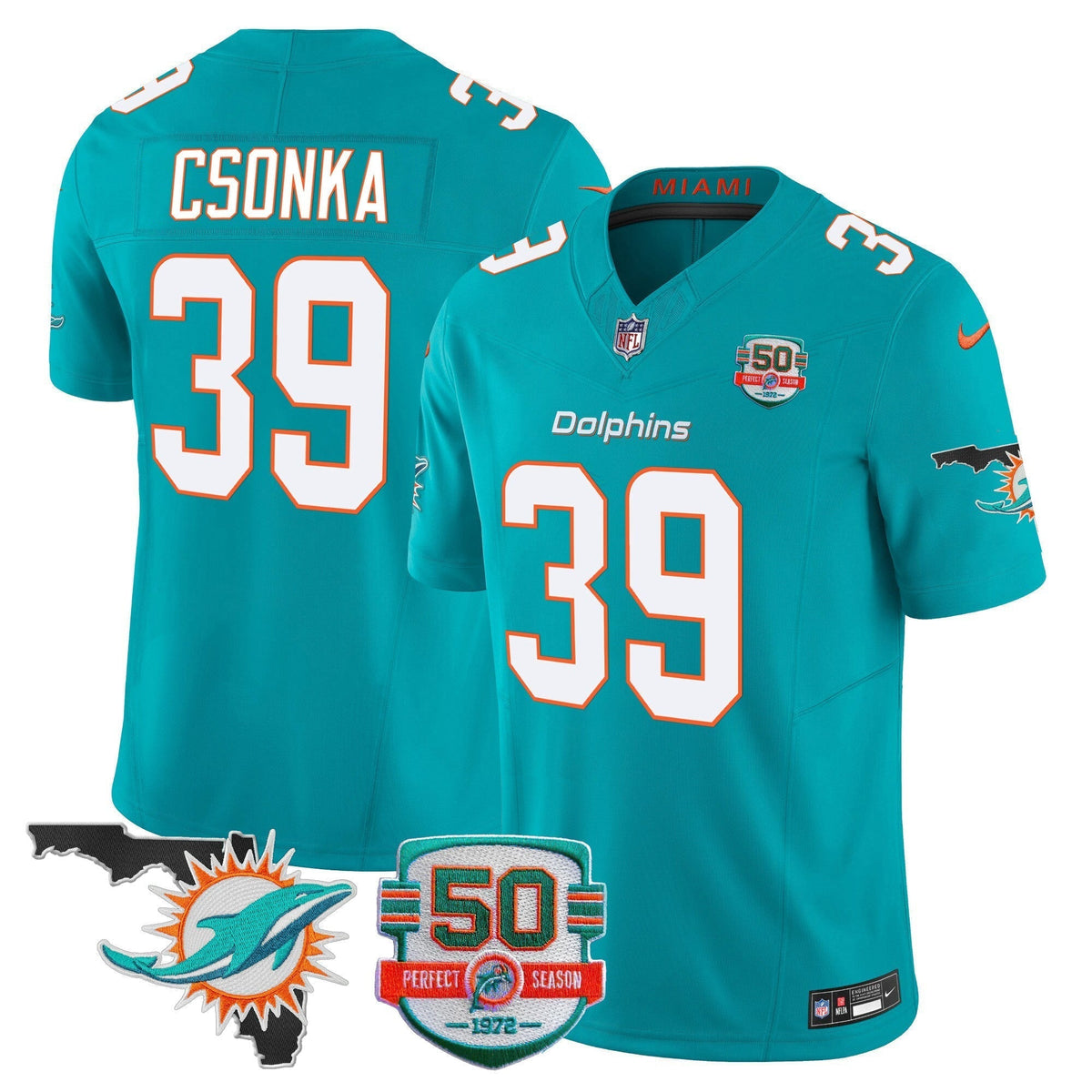 Men's Dolphins 50th Perfect Season & Florida Patch Vapor Jersey - All Stitched