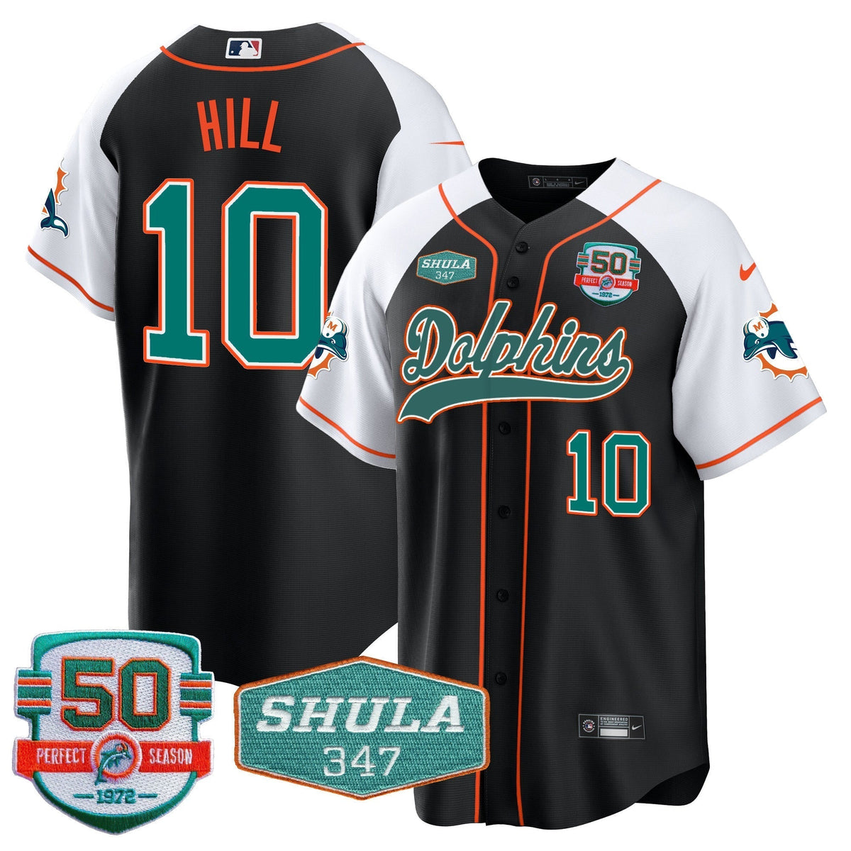 Men's Dolphins 50th & Don Shula 347 Memorial Patch Baseball Jersey - All Stitched