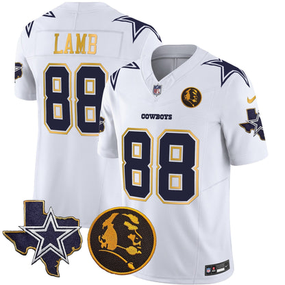 Men's Cowboys Texas & John Madden Patch Gold Trim Vapor Jersey - All Stitched