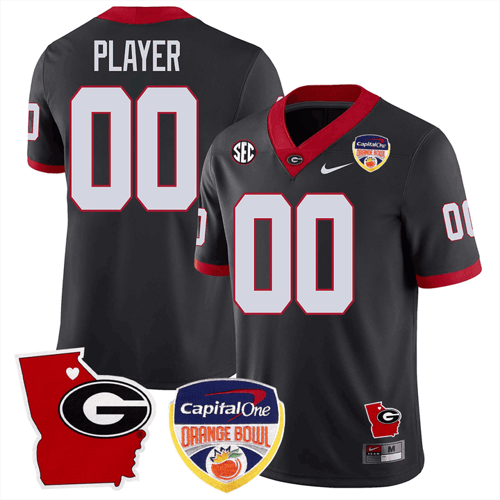 Georgia Bulldogs Georgia State Map & Orange Bowl Patch Custom Jersey - All Stitched