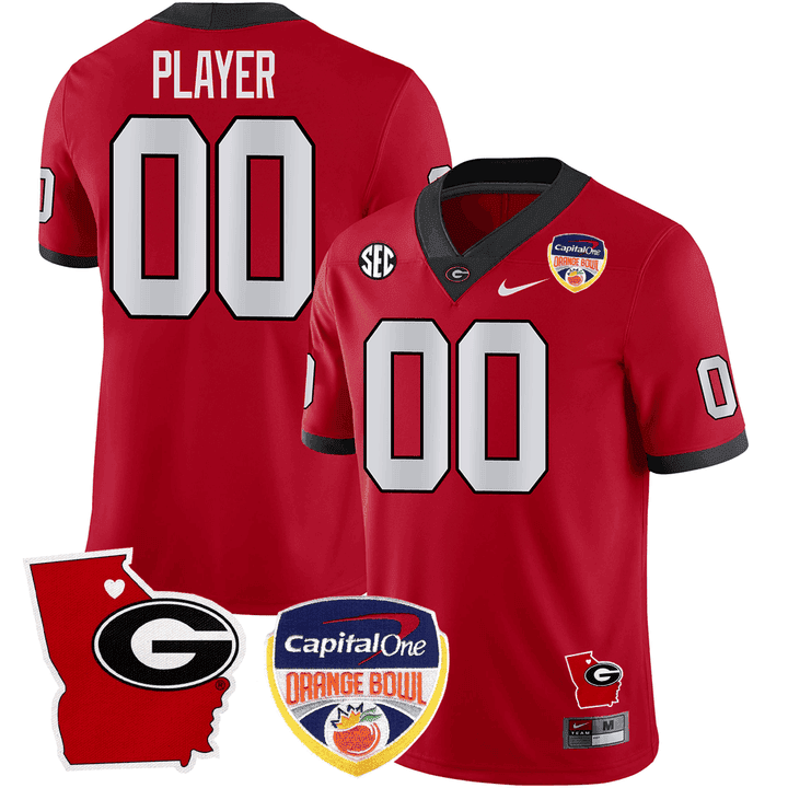 Georgia Bulldogs Georgia State Map & Orange Bowl Patch Custom Jersey - All Stitched