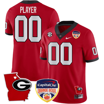 Georgia Bulldogs Georgia State Map & Orange Bowl Patch Custom Jersey - All Stitched
